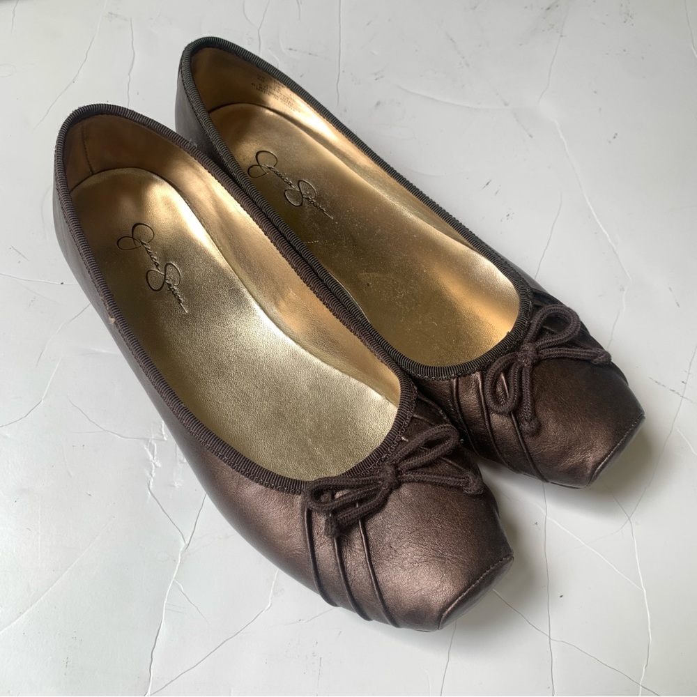 NWOT Jessica Simpson Bronze Ballet Flats Square Toe Youth Girl Size 4